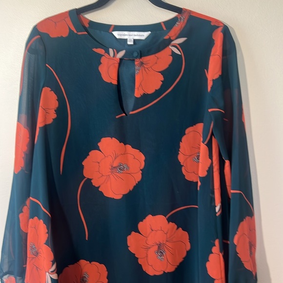 Cupcakes &‎ Cashmere Sybella Shift Dress Women XS sheer long sleeve floral print - Picture 9 of 12